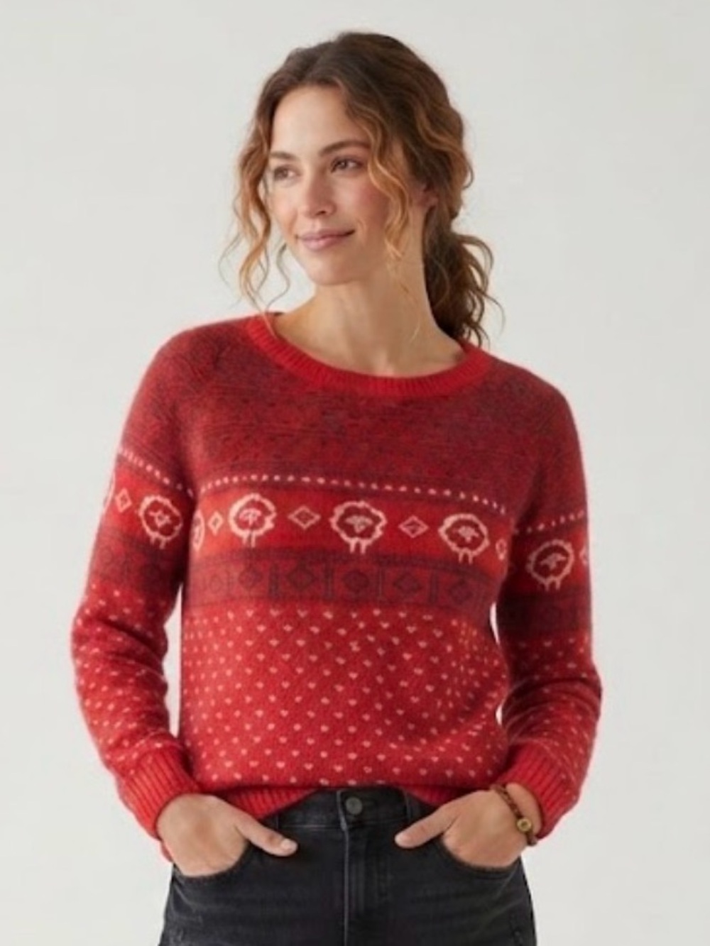 Woolrich Red Fair Isle Sheep Pattern Crewneck Sweater SZ L